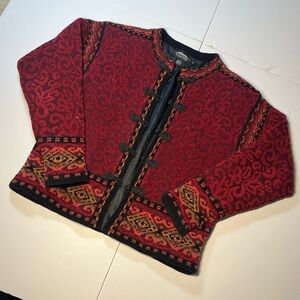 Vtg Icelandic Design Women’s Small Wool Blend Sweater Jacket Red Nordic Cardigan